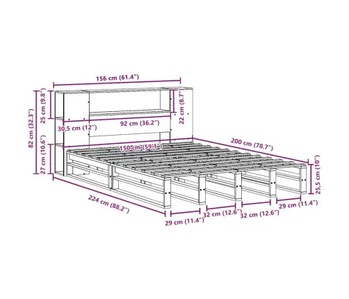 Gulta Ar Grāmatu Plauktu, Bez Matrača, 150X200 Cm, Priedes Koks Vidaxl