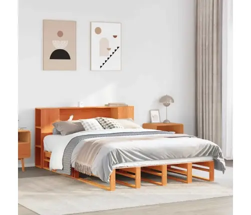 Gulta Ar Grāmatu Plauktu, Bez Matrača, 150X200 Cm, Priedes Koks Vidaxl