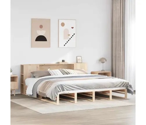 Gulta Ar Grāmatu Plauktu, Bez Matrača, 200X200 Cm, Masīvkoks Vidaxl