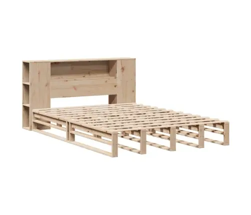 Gulta Ar Grāmatu Plauktu, Bez Matrača, 135X190 Cm, Masīvkoks Vidaxl