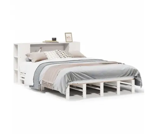 Gulta Ar Grāmatu Plauktu, Bez Matrača, 135X190 Cm, Masīvkoks Vidaxl