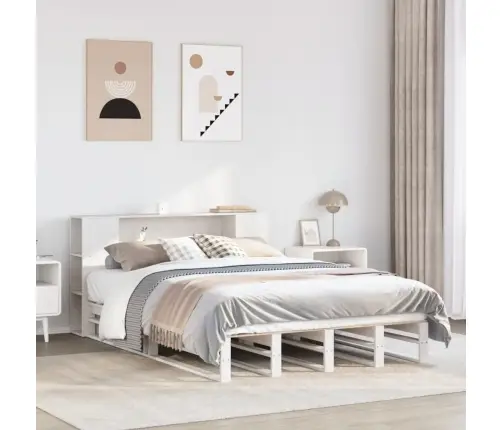 Gulta Ar Grāmatu Plauktu, Bez Matrača, 135X190 Cm, Masīvkoks Vidaxl