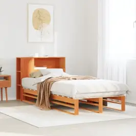 Gulta Ar Grāmatu Plauktu, Bez Matrača, 100X200 Cm, Masīvkoks Vidaxl