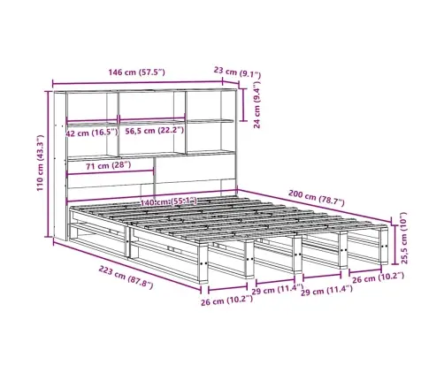 Knygų Lentyna Be Čiužinio, Vaško Ruda, 140X200cm Pušis