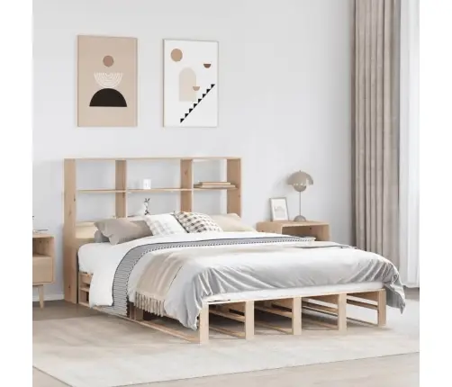 Gulta Ar Grāmatu Plauktu, Bez Matrača, 150X200 Cm, Masīvkoks Vidaxl