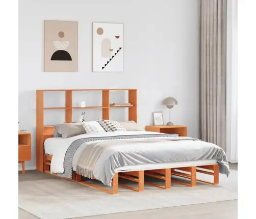 Gulta Ar Grāmatu Plauktu, Bez Matrača, 150X200 Cm, Masīvkoks Vidaxl