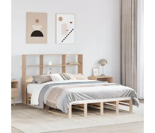 Lova Su Knygų Spinta Be Čiužinio, 160X200cm Pušies Masyvas