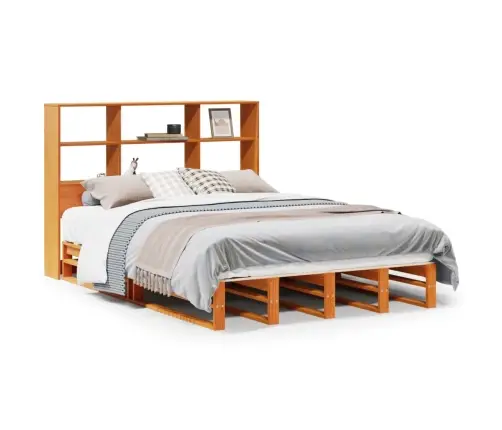 Gulta Ar Grāmatu Plauktu, Bez Matrača, 135X190 Cm, Masīvkoks Vidaxl