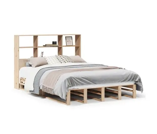 Gulta Ar Grāmatu Plauktu, Bez Matrača, 140X190 Cm, Masīvkoks Vidaxl