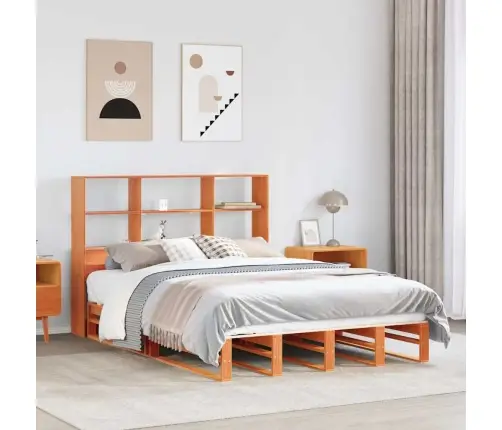 Gulta Ar Grāmatu Plauktu, Bez Matrača, 140X190 Cm, Masīvkoks Vidaxl