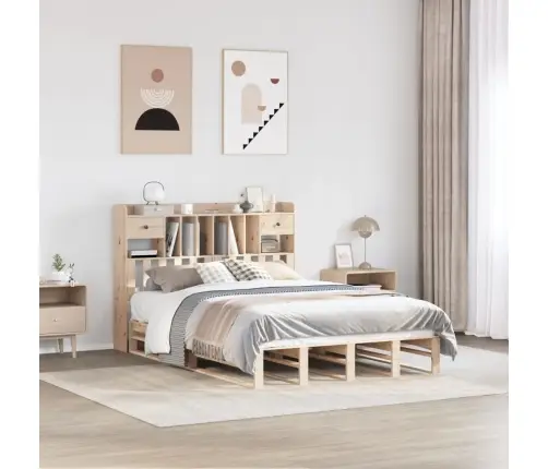 Gulta Ar Grāmatu Plauktu, Bez Matrača, 140X200 Cm, Priedes Koks Vidaxl