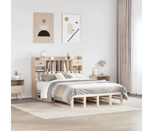 Gulta Ar Grāmatu Plauktu, Bez Matrača, 150X200 Cm, Priedes Koks Vidaxl