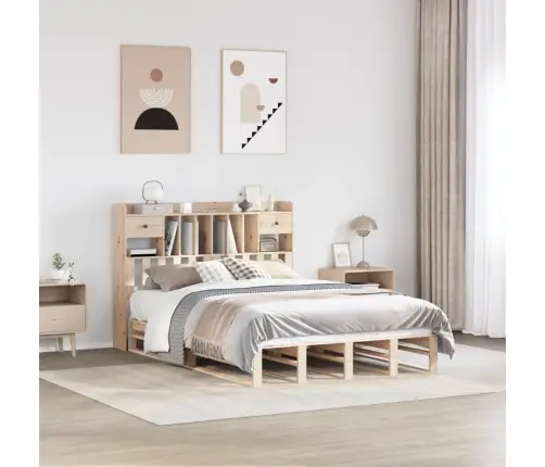 Gulta Ar Grāmatu Plauktu, Bez Matrača, 160X200 Cm, Priedes Koks Vidaxl