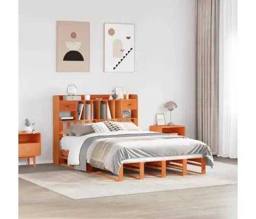 Gulta Ar Grāmatu Plauktu, Bez Matrača, 160X200 Cm, Priedes Koks Vidaxl