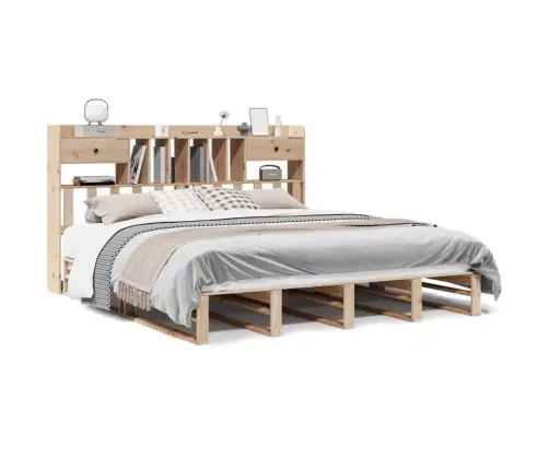 Gulta Ar Grāmatu Plauktu, Bez Matrača, 180X200 Cm, Priedes Koks Vidaxl