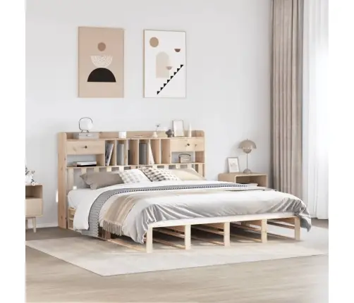 Gulta Ar Grāmatu Plauktu, Bez Matrača, 180X200 Cm, Priedes Koks Vidaxl