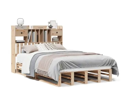 Gulta Ar Grāmatu Plauktu, Bez Matrača, 135X190 Cm, Priedes Koks Vidaxl