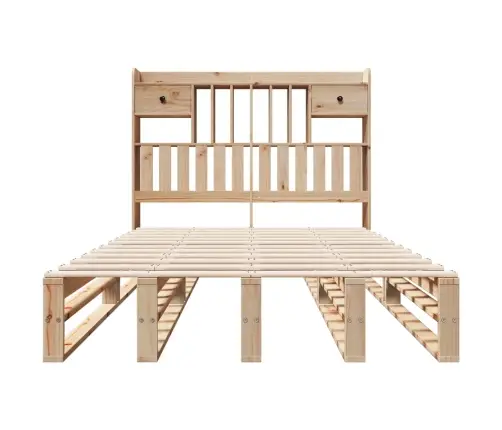 Gulta Ar Grāmatu Plauktu, Bez Matrača, 135X190 Cm, Priedes Koks Vidaxl