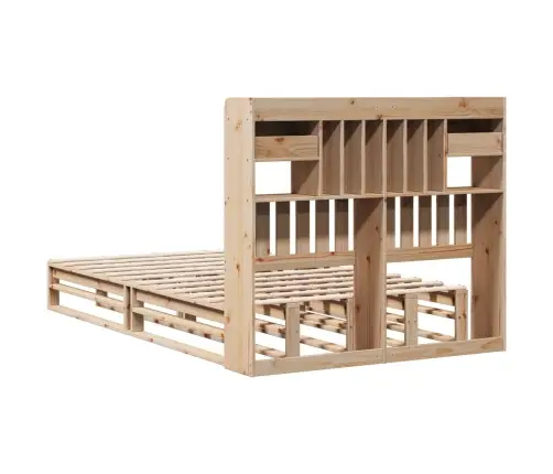 Gulta Ar Grāmatu Plauktu, Bez Matrača, 135X190 Cm, Priedes Koks Vidaxl