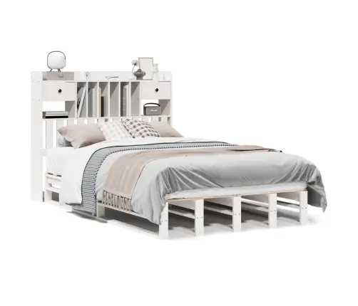 Gulta Ar Grāmatu Plauktu, Bez Matrača, 135X190 Cm, Priedes Koks Vidaxl