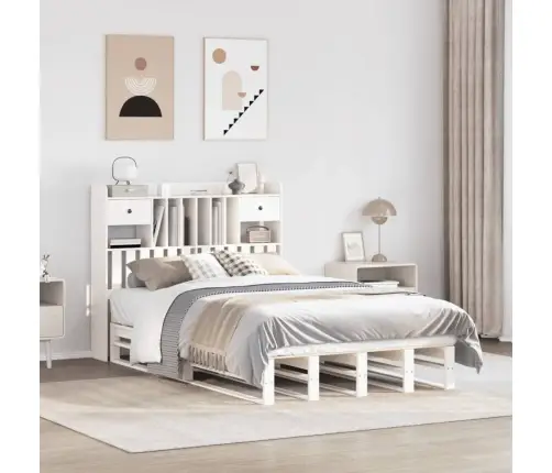 Gulta Ar Grāmatu Plauktu, Bez Matrača, 135X190 Cm, Priedes Koks Vidaxl