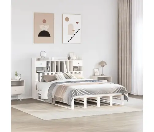 Gulta Ar Grāmatu Plauktu, Bez Matrača, 140X190 Cm, Priedes Koks Vidaxl