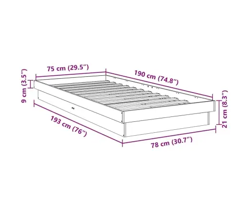 Voodiraam Ilma Madratsita 75X190 Cm Täis Tammepuit