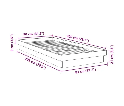 Gultas Rāmis Bez Matrača, 80X200 Cm, Ozola Masīvkoks Vidaxl