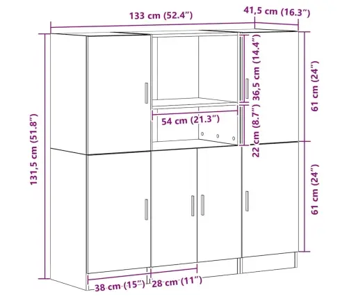 3-Osaline Köögikapikomplekt, Valge Ehituspuit