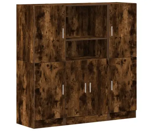 Virtuvės Spintelių Komplektas, 3 Dalių, Dūminio Ąžuolo, Mediena