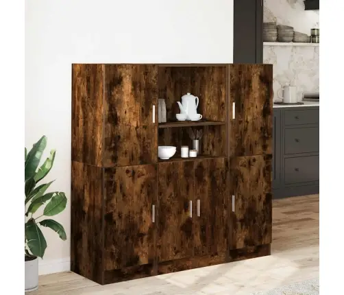 Virtuvės Spintelių Komplektas, 3 Dalių, Dūminio Ąžuolo, Mediena