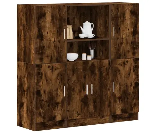 Virtuvės Spintelių Komplektas, 3 Dalių, Dūminio Ąžuolo, Mediena