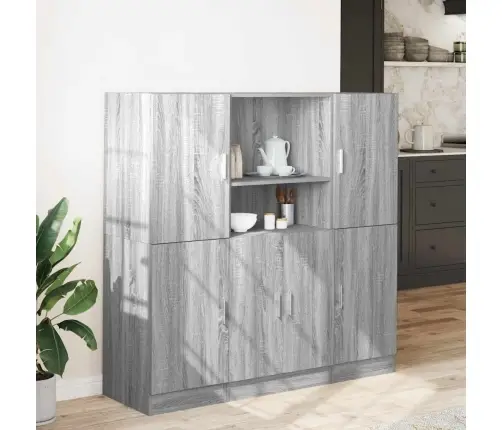 Virtuvės Spintelių Komplektas, 3 Dalių, Pilkas Ąžuolo, Mediena