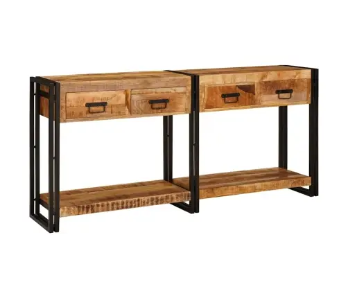 Konsoliniai Staliukai Su Stalčių 2 Pcs Ruda Kietas Mango Medis