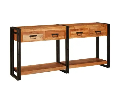 Konsoles Galds 2 Ar Atvilktni Ar Plauktu Ar Uzglabāšanu 2 Pcs Brūna Cietā Akāciju Koks Vidaxl