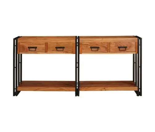 Konsoles Galds 2 Ar Atvilktni Ar Plauktu Ar Uzglabāšanu 2 Pcs Brūna Cietā Akāciju Koks Vidaxl