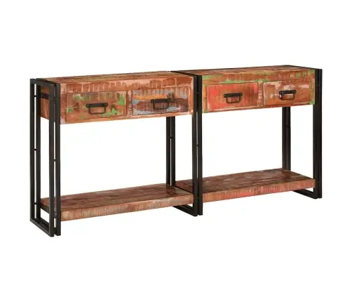 Konsoles Galdi (2 Gab.) Ar Atvilktnēm - Daudzkrāsas, Izgatavoti No Pārstrādāta Masīvkoka Vidaxl