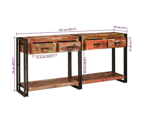 Konsoles Galdi (2 Gab.) Ar Atvilktnēm - Daudzkrāsas, Izgatavoti No Pārstrādāta Masīvkoka Vidaxl