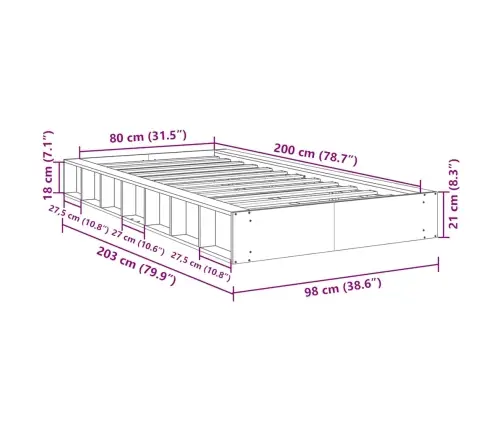 Gultas Rāmis Bez Matrača, 80X200 Cm, Masīvkoka Ozols Vidaxl