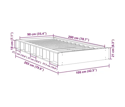 Gultas Rāmis Bez Matrača 90X200 Cm Masīvkoka Ozols Vidaxl