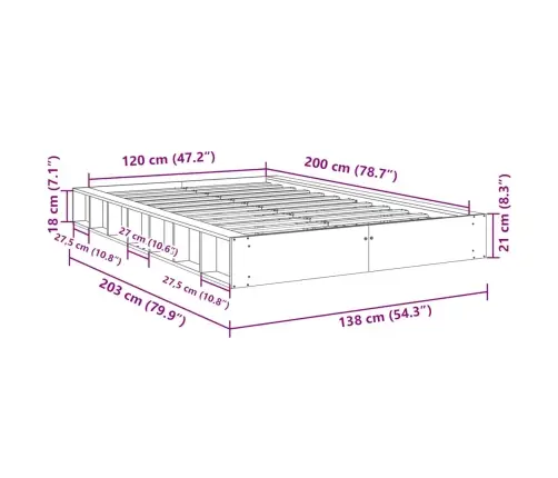 Gultas Rāmis Bez Matrača 120X200 Cm Masīvkoka Ozols Vidaxl
