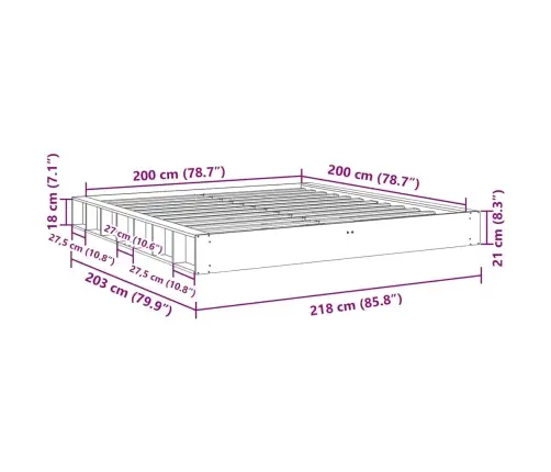 Voodiraam Ilma Madratsita 200X200 Cm Täispuidust Tamm