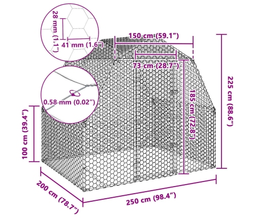 Vištienos Bėgimas, 2,5X2X2,25M, Galvanizuotas Plienas
