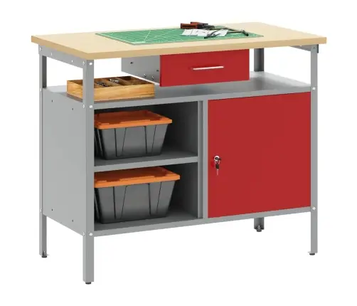 Töölaud Punane Ja Hall 100 X 55 X 85 Cm Töödeldud Puit Ja Teras