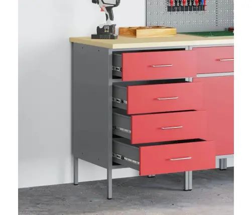 Töölaud Punane Ja Hall 50 X 55 X 85 Cm Töödeldud Puit Ja Teras