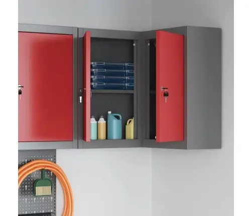 Stūra Instrumentu Skapis Pie Sienas Montējams Un Aizslēdzams Sarkans Tērauds Vidaxl