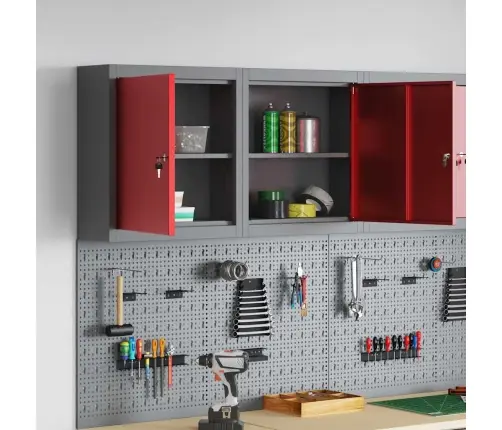 Rīku Skapis Ar Plauktu Sarkans Un Pelēks 50 X 20 X 55 Cm Vidaxl