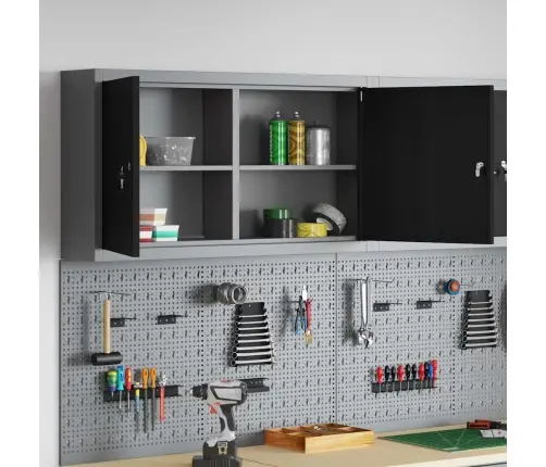 Rīku Skapis Ar Plauktu Melns Un Pelēks 50 X 20 X 55 Cm Vidaxl