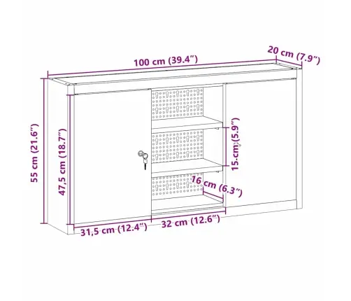 Tööriistakapp Riiuliga Lukuga Must Ja Hall 50 X 20 X 55 Cm