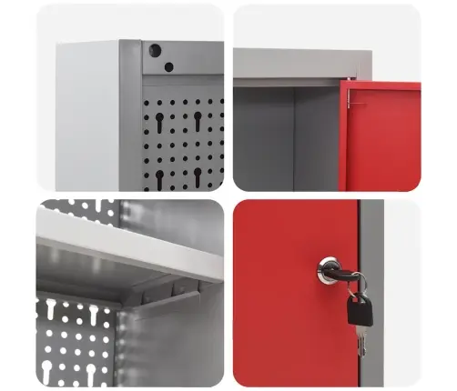 Rīku Skapis Ar Plauktu Sarkans Un Pelēks 50 X 20 X 55 Cm Vidaxl